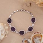 Natural amethyst pave bracelet in 925 sterling silver – sparkling crystal chain, 11.73g