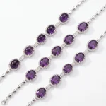 Natural amethyst pave bracelet in 925 sterling silver – sparkling crystal chain, 11.73g