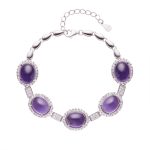 Natural amethyst pave bracelet in 925 sterling silver – sparkling crystal chain, 11.73g
