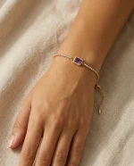 Natural amethyst geometric bracelet in 925 sterling silver – square cut, gold and silver options