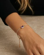 Natural amethyst geometric bracelet in 925 sterling silver – square cut, gold and silver options