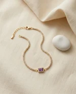 Natural amethyst geometric bracelet in 925 sterling silver – square cut, gold and silver options