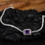 Natural amethyst geometric bracelet in 925 sterling silver – square cut, gold and silver options