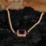 Natural amethyst geometric bracelet in 925 sterling silver – square cut, gold and silver options