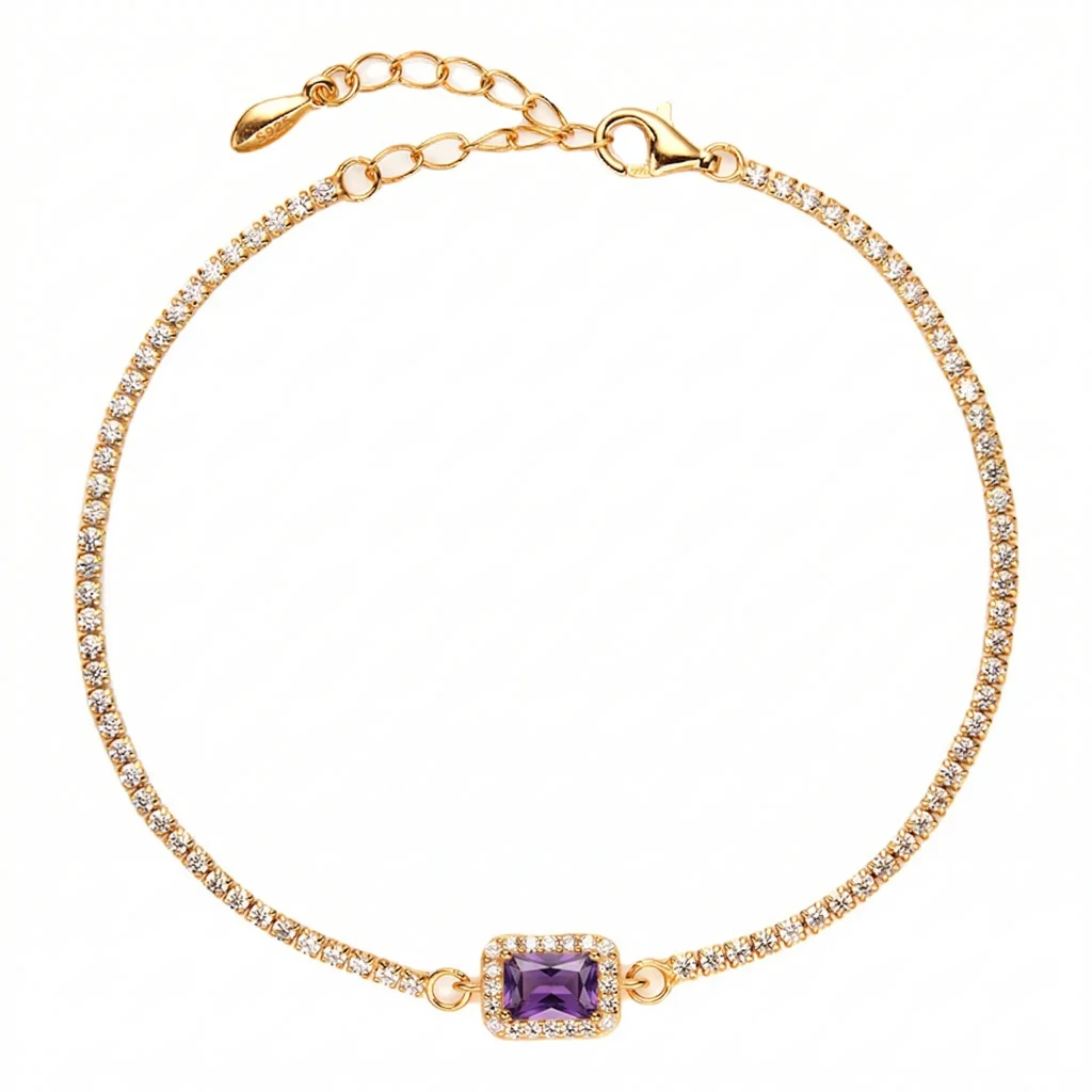 Natural amethyst geometric bracelet in 925 sterling silver – square cut, gold and silver options