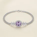 Natural amethyst leaf bracelet in 925 sterling silver – botanical old money style