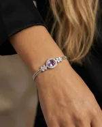 Natural amethyst leaf bracelet in 925 sterling silver – botanical old money style
