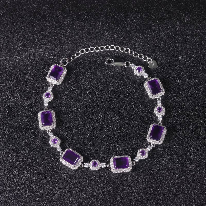 Natural amethyst bracelet in 925 sterling silver – 1.9ct luxury geometric design, European style