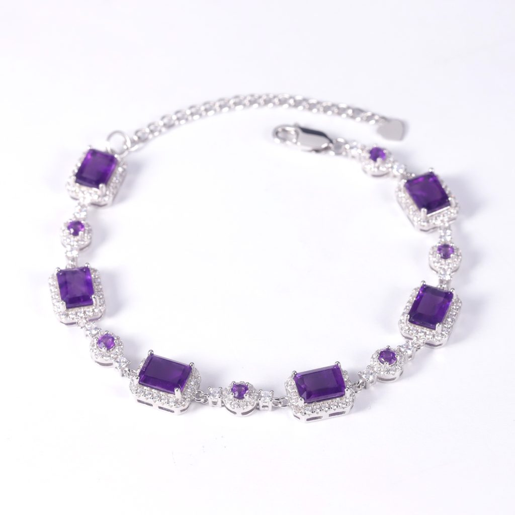Natural amethyst bracelet in 925 sterling silver – 1.9ct luxury geometric design, European style