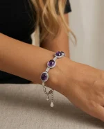 Natural amethyst gemstone stacking bracelet in 925 silver – colorful mixed crystal, gold and silver finish