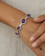 Natural amethyst gemstone stacking bracelet in 925 silver – colorful mixed crystal, gold and silver finish