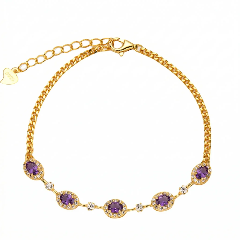 Natural amethyst gemstone stacking bracelet in 925 silver – colorful mixed crystal, gold and silver finish