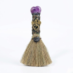 Handmade Amethyst Crystal Broom Decor featuring a Polished Purple Sphere and Gold Dragon Emblem