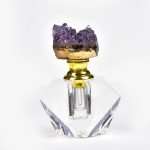 Natural Raw Amethyst Crystal Perfume Bottle with Gold Accents and Faceted Glass