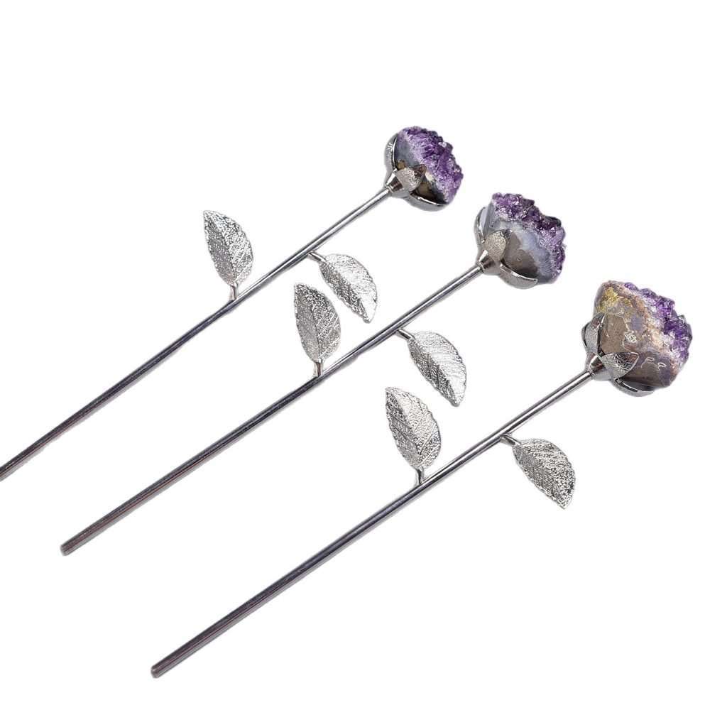 Elegant Hand-Carved Amethyst Crystal Rose for Romantic Decor & Healing Gifts