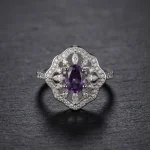 Stunning Boho Amethyst Ring featuring a natural oval crystal in an intricate S925 sterling silver vintage filigree setting.