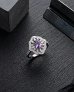 Stunning Boho Amethyst Ring featuring a natural oval crystal in an intricate S925 sterling silver vintage filigree setting.