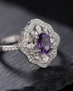 Stunning Boho Amethyst Ring featuring a natural oval crystal in an intricate S925 sterling silver vintage filigree setting.