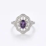Stunning Boho Amethyst Ring featuring a natural oval crystal in an intricate S925 sterling silver vintage filigree setting.