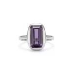Classic Amethyst Solitaire Ring featuring a brilliant-cut natural purple gemstone in a vintage-textured 925 sterling silver adjustable setting.