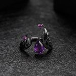 Macro close-up shot of the 'Dark Renaissance' Dark Aesthetic Amethyst Ring, focusing on the precision and depth of the Italian-crafted filigree patterns.