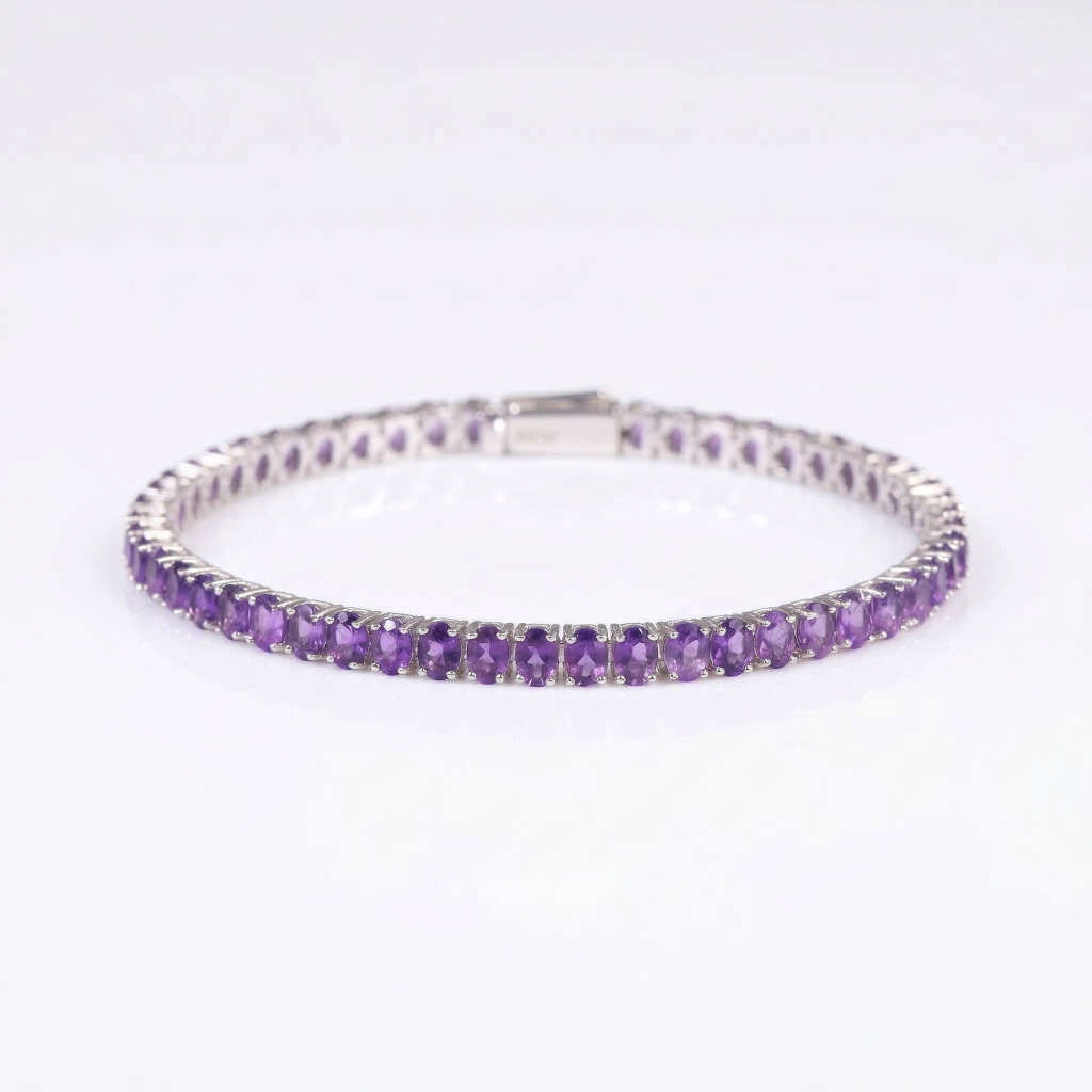 Eternal Sparkle Natural Amethyst Tennis Bracelet in 925 Silver