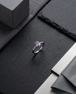 Stunning Ethereal Purple Amethyst Ring featuring a light misty violet gemstone in a multi-prong S925 sterling silver adjustable setting.
