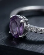 Stunning Ethereal Purple Amethyst Ring featuring a light misty violet gemstone in a multi-prong S925 sterling silver adjustable setting.