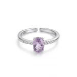 Stunning Ethereal Purple Amethyst Ring featuring a light misty violet gemstone in a multi-prong S925 sterling silver adjustable setting.