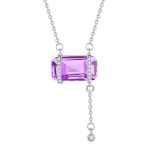 Violet Glaze Emerald Cut Amethyst Y-Necklace in 925 Silver