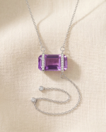 Violet Glaze Emerald Cut Amethyst Y-Necklace in 925 Silver
