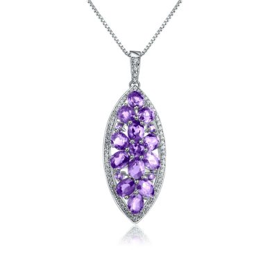 Imperial Leaf Amethyst Cluster Statement Necklace in 925 Silver