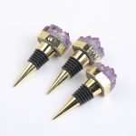 Natural Raw Amethyst Wine Stopper with Gold-Plated Metal Base and Secure Rubber Seal