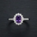 Stunning Natural Amethyst Healing Ring featuring a pear-cut teardrop gemstone in a micro-pave 925 silver halo setting.