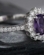 Stunning Natural Amethyst Healing Ring featuring a pear-cut teardrop gemstone in a micro-pave 925 silver halo setting.