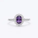 Stunning Natural Amethyst Healing Ring featuring a pear-cut teardrop gemstone in a micro-pave 925 silver halo setting.