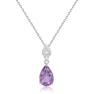 Parisian Muse Natural Pear-Cut Amethyst Necklace in 925 Silver