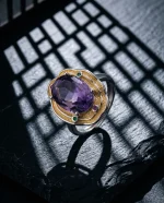 Massive Siberian Grade natural amethyst statement ring featuring a heavy-duty reinforced 925 sterling silver adjustable band.