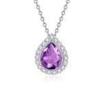 Radiant Drop Amethyst Halo Necklace in 925 Sterling Silver