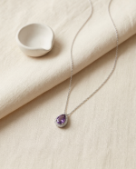 Radiant Drop Amethyst Halo Necklace in 925 Sterling Silver