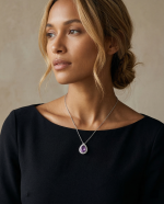 Radiant Drop Amethyst Halo Necklace in 925 Sterling Silver