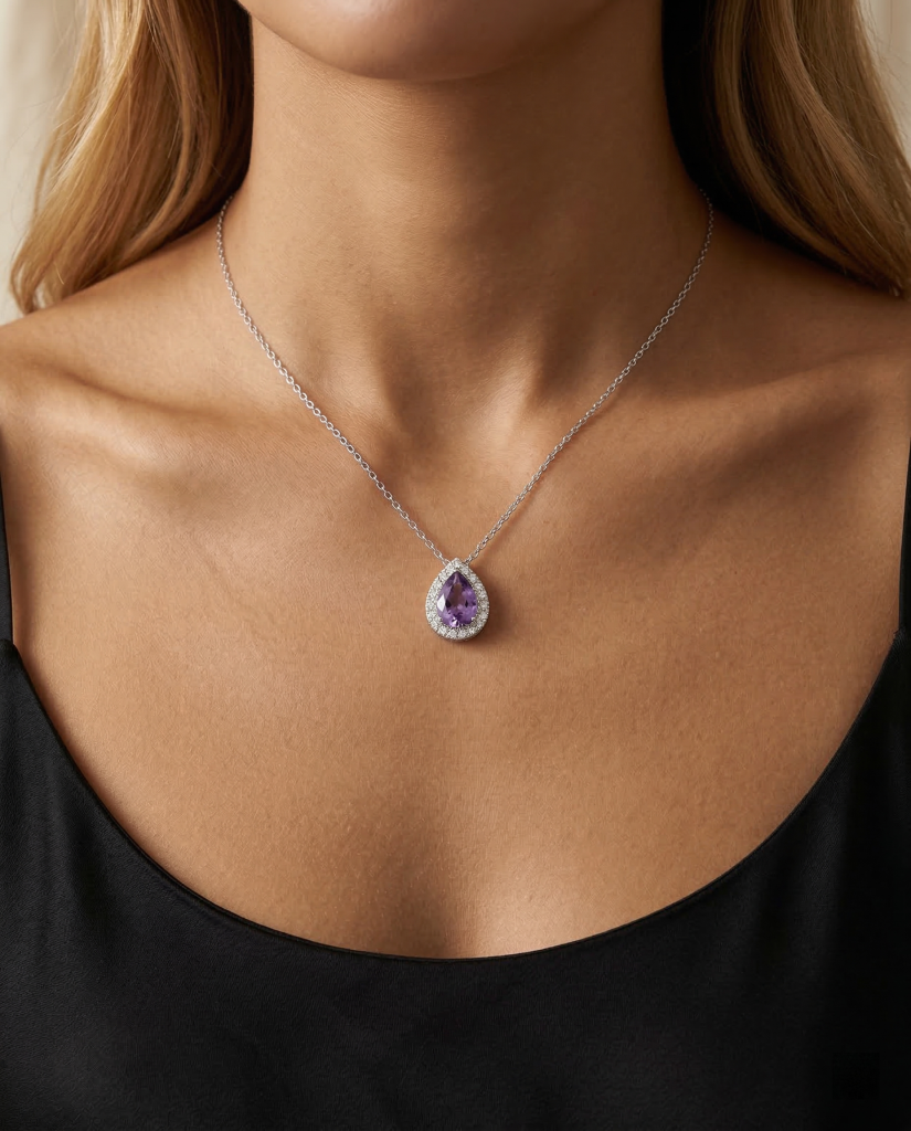 Violet Glaze Emerald Cut Amethyst Y-Necklace in 925 Silver