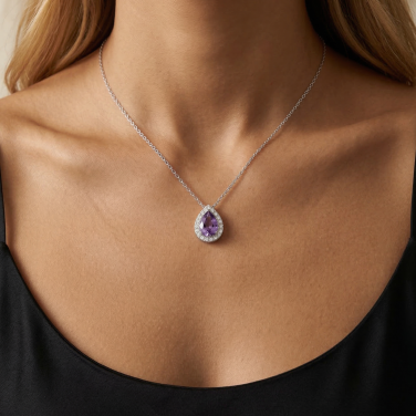 Violet Glaze Emerald Cut Amethyst Y-Necklace in 925 Silver