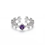 Deep royal purple natural amethyst solitaire ring featuring a classic four-prong 925 sterling silver adjustable setting.