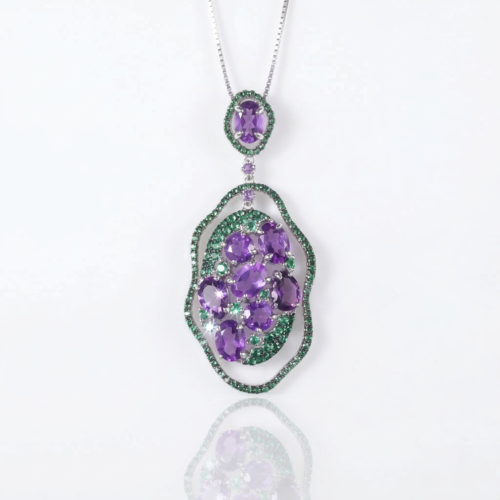 Royal Vineyard Amethyst & Chrome Diopside Cluster Pendant