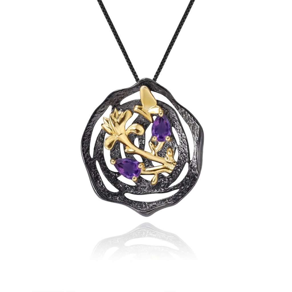 Shadow Garden Vintage Black Silver Amethyst Necklace