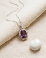 Stellar Aurora Millennium Cut Amethyst Halo Necklace in 925 Silver