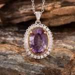 Stellar Aurora Millennium Cut Amethyst Halo Necklace in 925 Silver