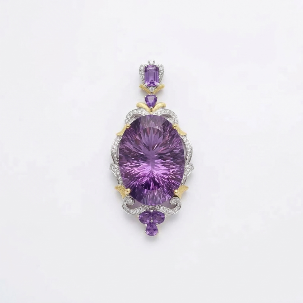 Stellar Radiance 31.5ct Fantasy-Cut Amethyst Pendant in 925 Silver