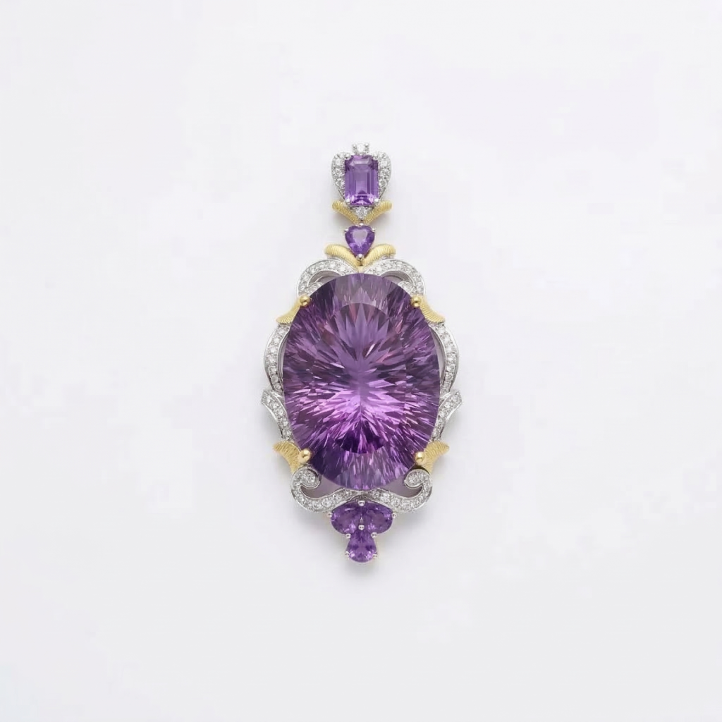 Stellar Radiance 31.5ct Fantasy-Cut Amethyst Pendant in 925 Silver